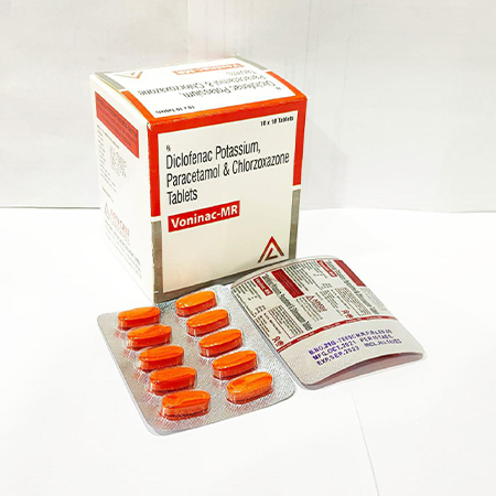 Product Name: Voninac MR, Compositions of Voninac MR are Diclofenac Potassium Paracetamol & Chlorzoxazone Tablets - Arvoni Lifesciences Private Limited