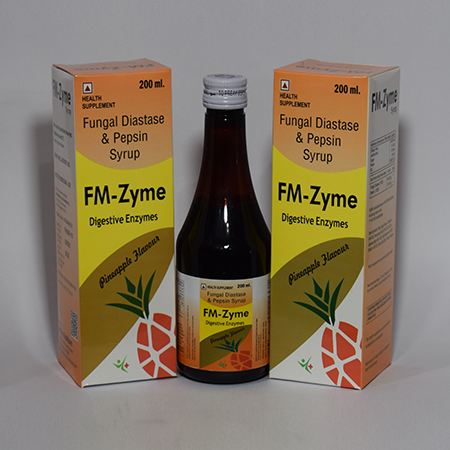 Product Name: Fm Zyme, Compositions of Fm Zyme are Fungal Diastase & Pepsin Syrup - Meridiem Healthcare