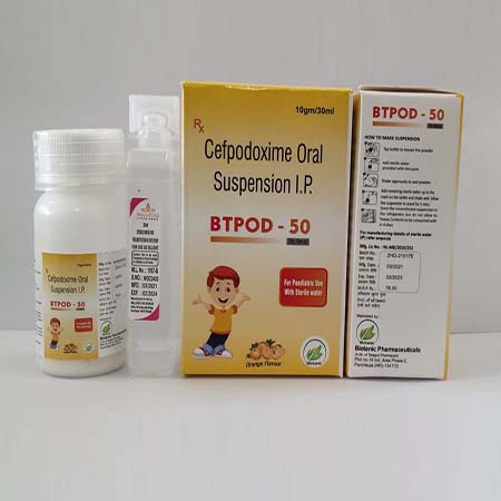Product Name: Btpod 50, Compositions of Btpod 50 are Cefpodoxime Oral Suspension I.P. - Biotanic Pharmaceuticals