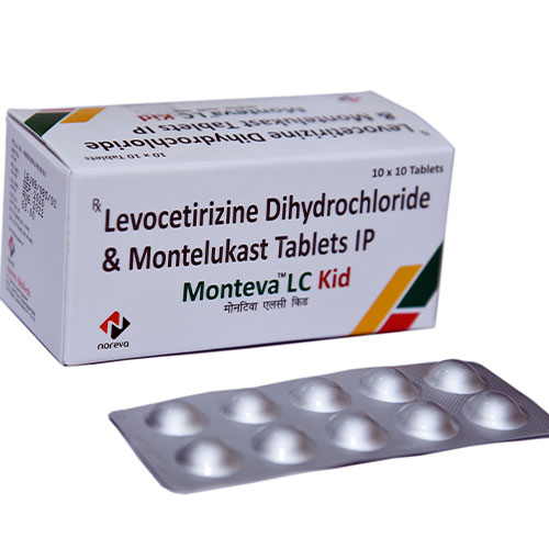 Product Name: Monteva LC Kid, Compositions of Monteva LC Kid are Levocetirizine Dihydrochloride  Montelukaast - Noreva Biotech