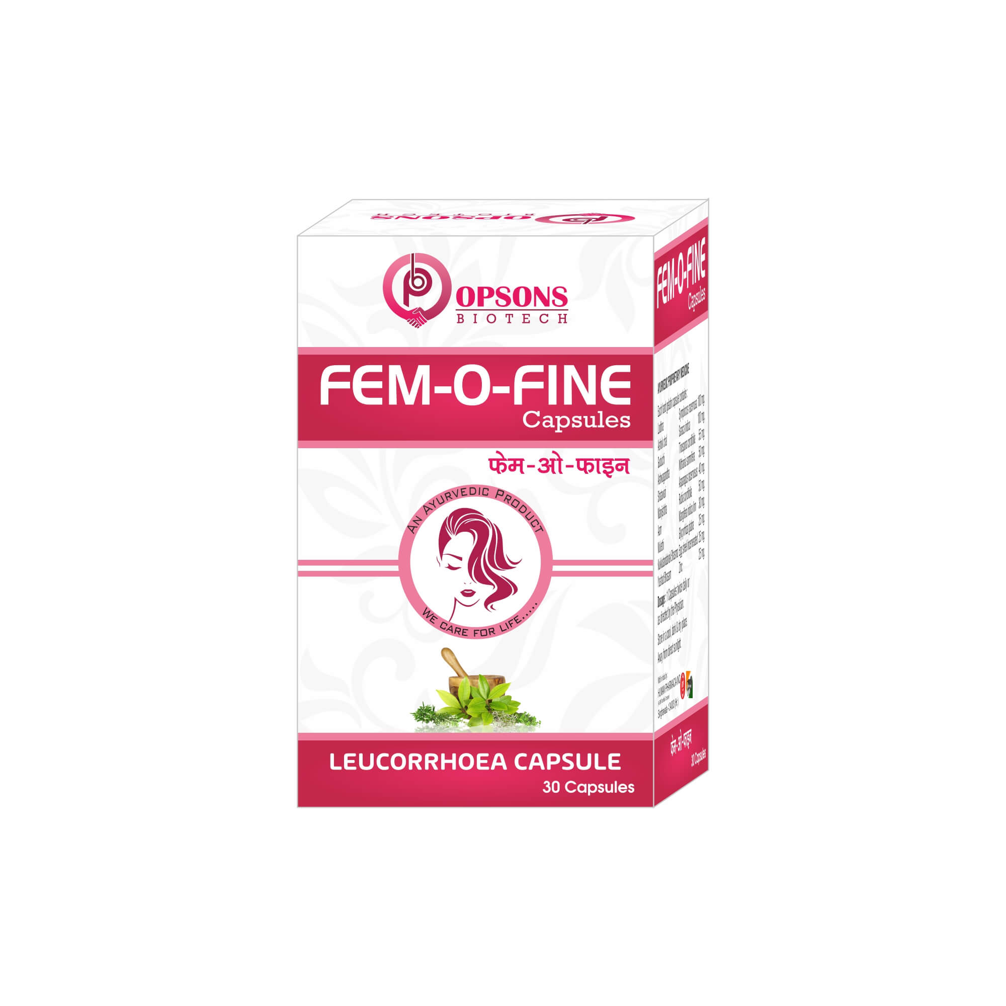 Product Name: Fem o Fine Capsules, Compositions of Fem o Fine Capsules are Leucorrhoea Capsules - Opsons Biotech