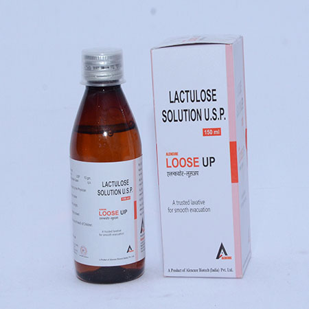Product Name: LOOSE UP, Compositions of LOOSE UP are Lactulose Solution USP - Alencure Biotech Pvt Ltd