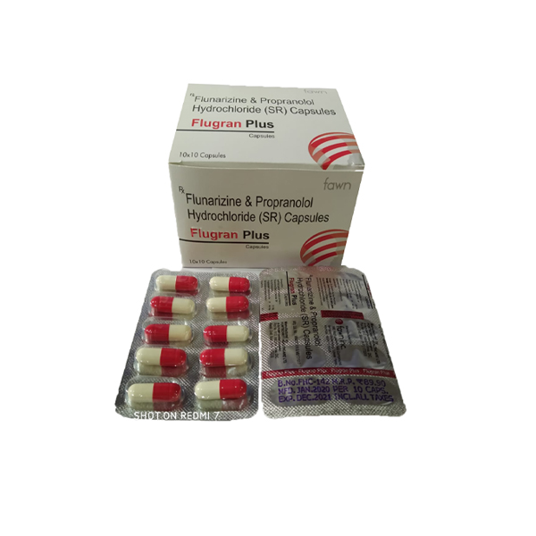 Product Name: FLUGRAN PLUS, Compositions of FLUGRAN PLUS are Flunarizine HCI 10 mg + Propranolol HCI 40 mg  - Fawn Incorporation