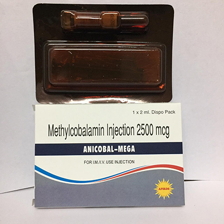 Product Name: ANICOBAL MEGA, Compositions of ANICOBAL MEGA are Methylcobalamin Injection 2500mg - Apikos Pharma