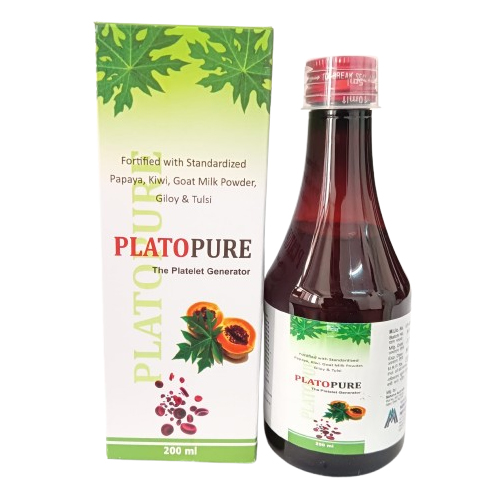 Product Name: PLATOPURE, Compositions of PLATOPURE are Fortified with Standardized Papaya, Kiwi, Goat Milk Powder, Gilay & Tulsi - Medlo Biotech