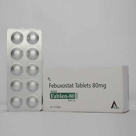 Product Name: FABLEN 80, Compositions of FABLEN 80 are Febuxostat Tablets 80mg - Alencure Biotech Pvt Ltd