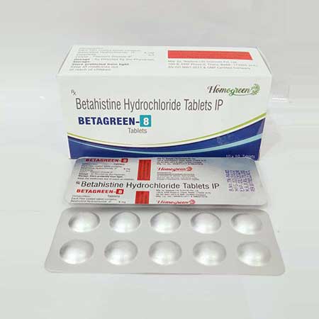 Product Name: Betagreen 8, Compositions of Betagreen 8 are Betahistine Hydrochloride Tablets IP - Abigail Healthcare