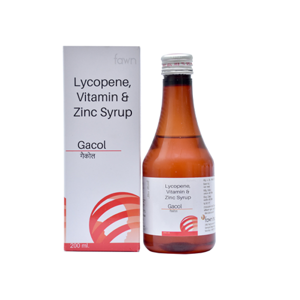 Product Name: GACOL, Compositions of Lycopene, Vitamin & Zinc Syrup are Lycopene, Vitamin & Zinc Syrup - Fawn Incorporation