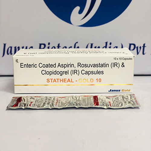 Product Name: Statheal Gold 10, Compositions of Statheal Gold 10 are Enteric Coated Aspirin, Rosuvastatin (IR) & Clopidogrel (IR) Capsules - Janus Biotech
