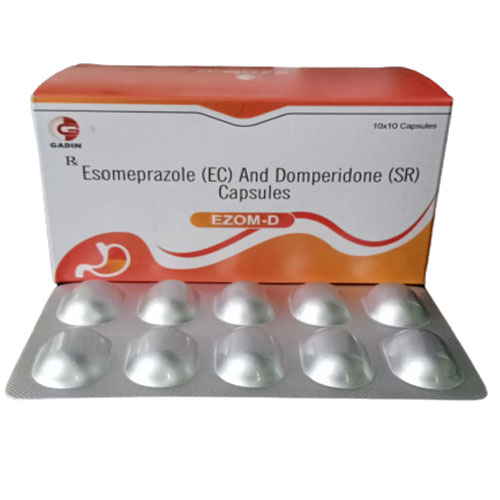 Product Name: EZOM D, Compositions of EZOM D are ESOMEPRAZOLE 40 MG + DOMEPERIDONE 30 MG SR - Gadin Pharmaceuticals Pvt. Ltd