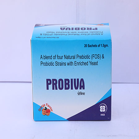 Product Name: Probiva, Compositions of Probiva are A blend of four natural (FOS) & Probiotic Strains with Enriched Yeast - Eviza Biotech Pvt. Ltd