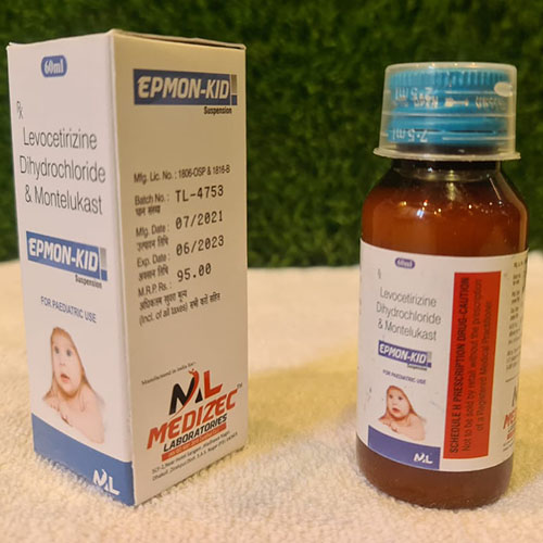 Product Name: Epmon Kid, Compositions of Epmon Kid are Levocetirizine Dihydrochloride & Montelukast - Medizec Laboratories