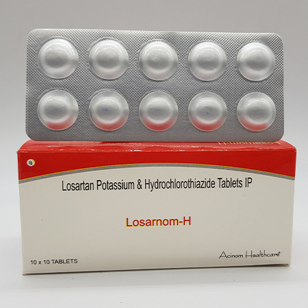 Product Name: Losarnom H, Compositions of Losarnom H are Losartan Potassium and Hydrochlorothiazide Tablets IP - Acinom Healthcare