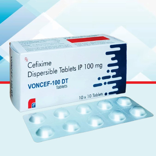 Product Name: VONCEF 100 DT, Compositions of VONCEF 100 DT are Cefixime Dispersible Tablets IP 100 mg - Healthkey Life Science Private Limited