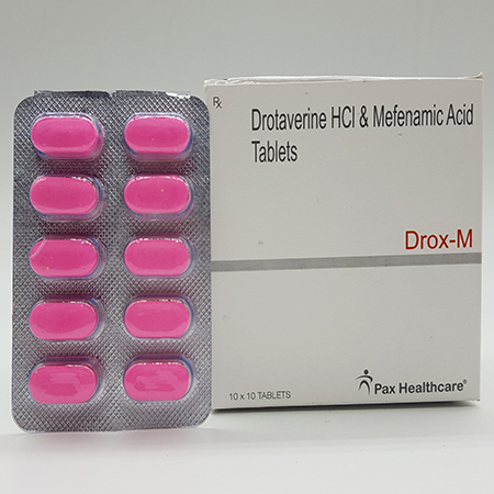 Product Name: Drox M, Compositions of Drox M are Drotaverine HCL and Mefenamic Acid Tablets - Acinom Healthcare