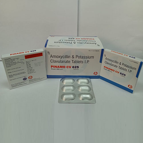 Product Name: Pinamo CV 625, Compositions of Pinamo CV 625 are Amoxycillin and Potassium Clavulanate Tablets  - Pinamed Drugs Private Limited