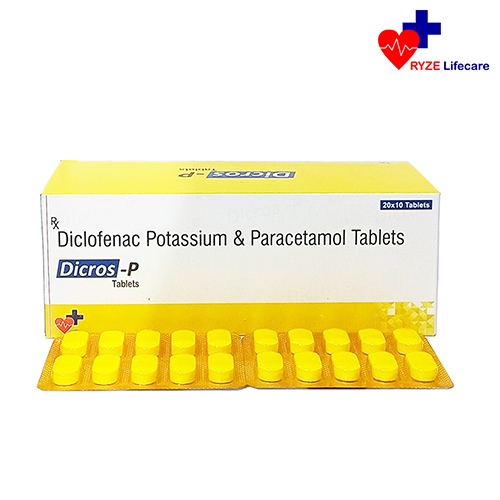 Product Name: Dicros P, Compositions of Dicros P are Diclofenac Potassium & Paracetamol Tablets  - Ryze Lifecare