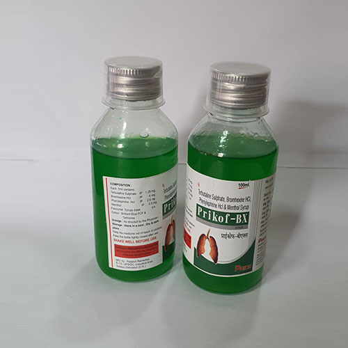 Product Name: Prikof BX, Compositions of Prikof BX are Terbutaline sulphate Bromhexine Hcl Guaiphenesin & Menthol Syrup - Pride Pharma