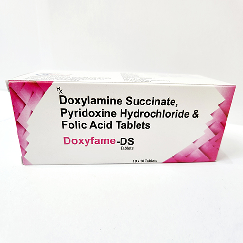 Product Name: Doxyfame DS, Compositions of Doxyfame DS are Doxylamine Succinate, Pyridoxine Hydrochloride & Folic Acid Tablets - Bkyula Biotech