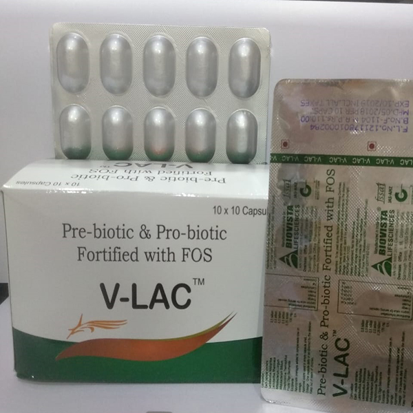 Product Name: V Lac, Compositions of V Lac are Pre-biotic & Pro-biotic Fortified with FOS - Biovista Lifesciences