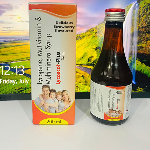 Product Name: Lycoscot Plus, Compositions of Lycoscot Plus are Lycopene, Multivitamin & Multimineral Syrup - Adenscot Healthcare Pvt. Ltd.