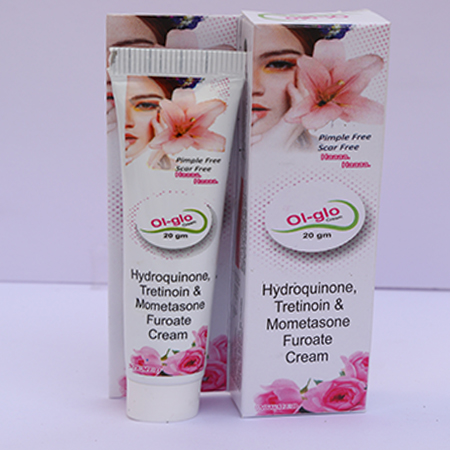 Product Name: OL Glo, Compositions of OL Glo are Hydroquinone Tretinoin & Mometasone Furoate Cream - Eviza Biotech Pvt. Ltd