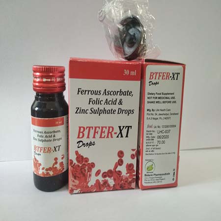 Product Name: Btfer XT, Compositions of Btfer XT are Ferrous Ascorbate,Folic Acid & Zinc Sulphate Drops - Biotanic Pharmaceuticals