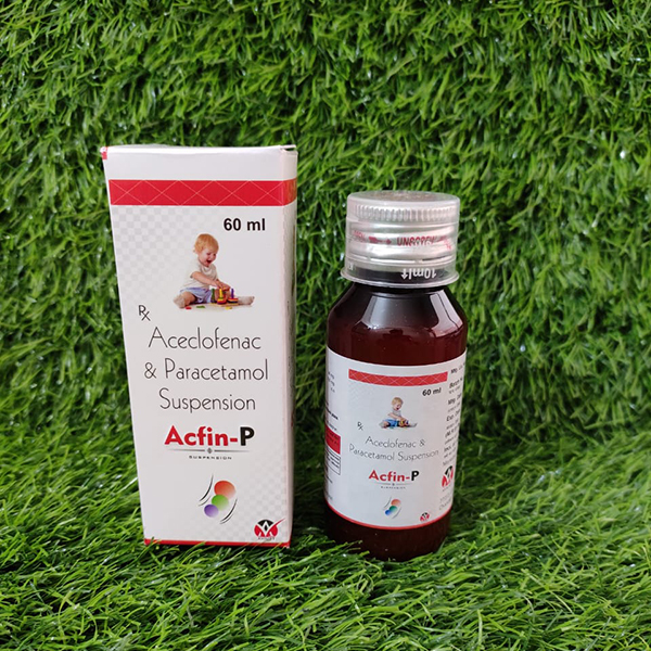 Product Name: Acfin P, Compositions of Acfin P are Aceclofenac and Paracetamol Suspension - Anista Healthcare