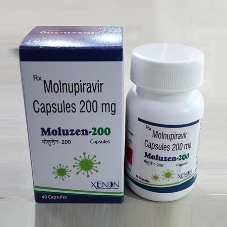 Product Name: Moluzen 200, Compositions of Moluzen 200 are Molnupiravir Capsules 200 mg - Xenon Pharma Pvt. Ltd