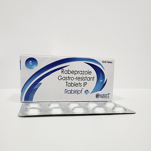 Product Name: Rabiript 20, Compositions of Rabiript 20 are Rabeprazole Gastro resistant Tablets IP - Kript Pharmaceuticals