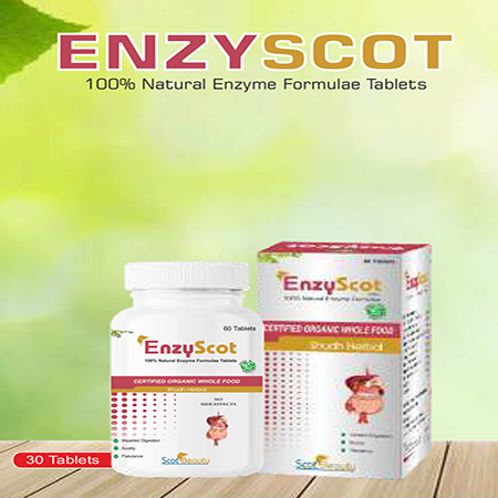 Product Name: Enzyscot, Compositions of Enzyscot are 100% Natural Enzyme Formulas Tablets - Scothuman Lifesciences