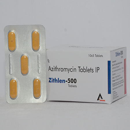 Product Name: ZITHLEN 500, Compositions of ZITHLEN 500 are Azithromycin Tablets IP - Alencure Biotech Pvt Ltd