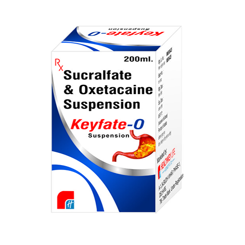 Product Name: Keyfate O, Compositions of Keyfate O are Sucralfate & Oxetacaine Suspension - Healthkey Life Science Private Limited
