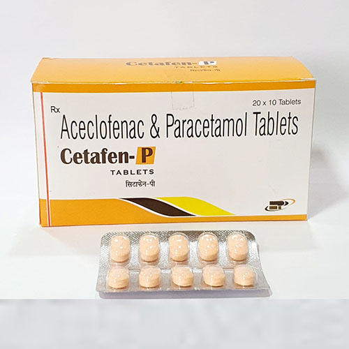 Product Name: Cetafen P, Compositions of Cetafen P are Aceclofenac & Paracetamol Tablets - Pride Pharma
