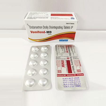 Product Name: VOMIFEND MD, Compositions of VOMIFEND MD are Ondansetron Orally Disintegrating Tablets IP - Bluepipes Healthcare