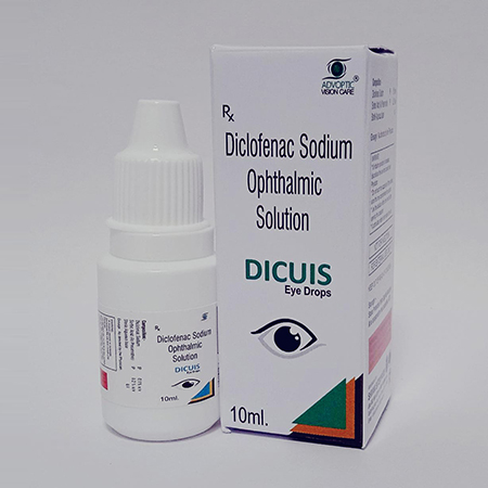 Product Name: Dicuis, Compositions of Dicuis are Diclofenac Sodium Ophthalimic Solution - Ronish Bioceuticals
