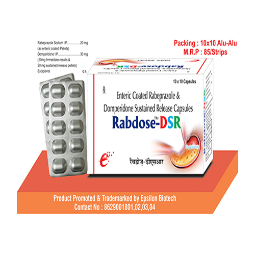 Product Name: Rabdose DSR, Compositions of Rabdose DSR are Enteric Coated Rabeprazole & Domperidone Sustained Release Capsules - Epsilon Biotech