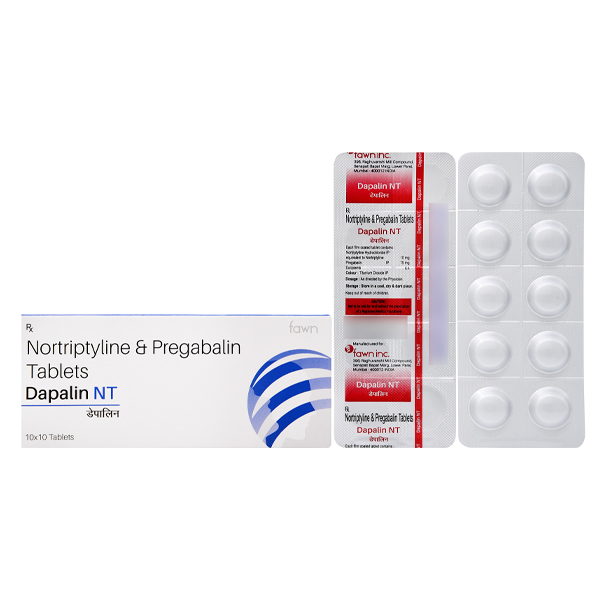 Product Name: DAPALIN NT, Compositions of Pregabalin 75 mg. + Nortriptyline Hydrochloride 10 mg are Pregabalin 75 mg. + Nortriptyline Hydrochloride 10 mg - Fawn Incorporation
