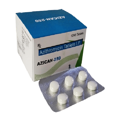 Product Name: AZICAN 250, Compositions of AZICAN 250 are Azithromycin Tablets IP - Itelic Labs