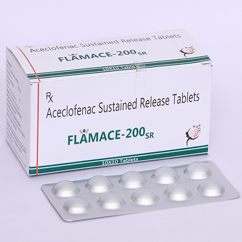 Product Name: FLAMACE 200, Compositions of FLAMACE 200 are Aceclofenac Sustained Release Tablets - Biomax Biotechnics Pvt. Ltd