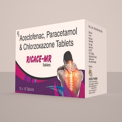 Product Name: Ricace MR, Compositions of Ricace MR are Aceclofenac, Paracetamol & Chlorzoxazone Tablets - Aseric Pharma