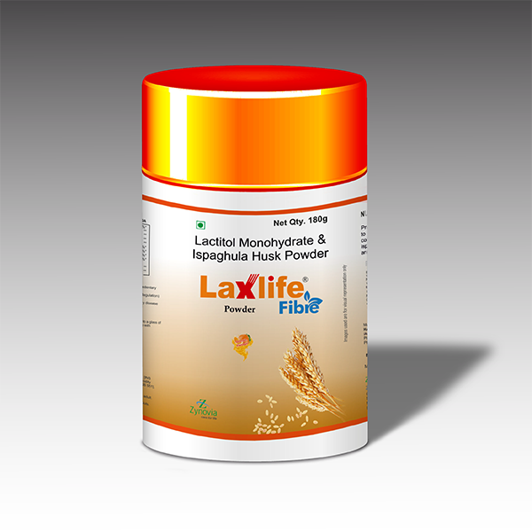 Product Name: Laxlife Fibre, Compositions of Laxlife Fibre are Lactitol Monohydrate & Ispaghula Husk Powder - Zynovia Lifecare
