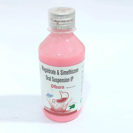 Product Name: OFBURN, Compositions of OFBURN are Magaldrate & Simethicone Oral Suspension IP - Ozenius Pharmaceutials