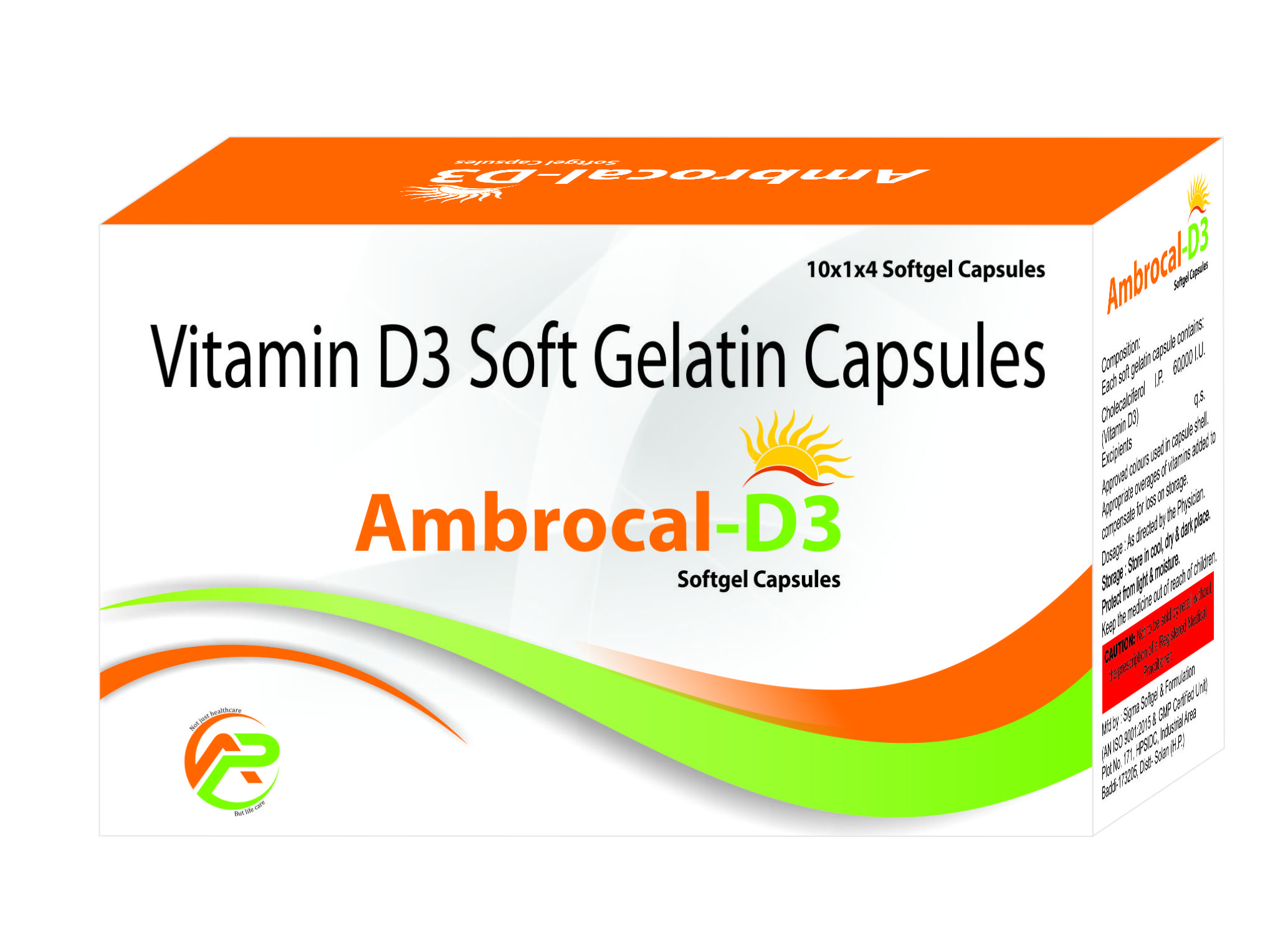 Product Name: Ambrocal D3, Compositions of Ambrocal D3 are Vitamin D3 Soft Gelatin Capsules - Ambrosia Pharma
