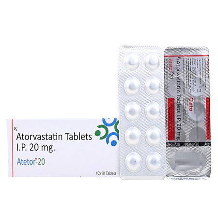 Product Name: ATETOR 20, Compositions of ATETOR 20 are Atorvastatin Tablets IP 20mg - Cista Medicorp