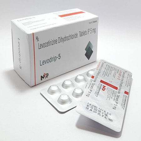 Product Name: Levodrip 5, Compositions of Levodrip 5 are Levocetirizine Dihydrochloride Tablets Ip 5 mg - Noxxon Pharmaceuticals Private Limited