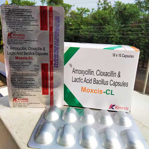 Product Name: Moxcis CL, Compositions of Moxcis CL are Amoxycillin 250 mg Dicloxacilin 250 mg & Lactic Acid Bacillus - Kinesis Biocare