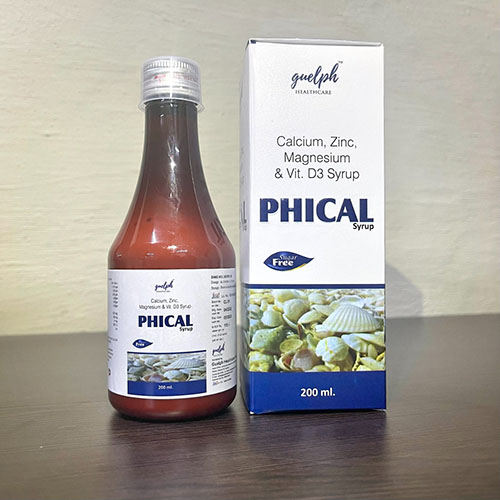 Product Name: Phical, Compositions of Phical are Calcium Zinc Oxide And Megnesium & Vit .D3 Syrup - Guelph Healthcare Pvt. Ltd