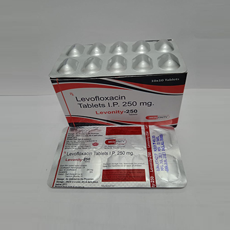 Product Name: Levonity 250, Compositions of Levonity 250 are Levofloxacin Tablet I.P. 250 mg - Medifinity Healthcare pvt ltd