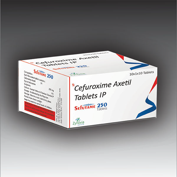 Product Name: Sefutame 250, Compositions of Sefutame 250 are Cefuroxime Axetil tablets IP - Zynovia Lifecare